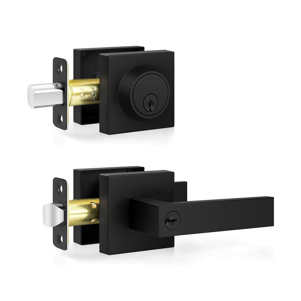Estmoon front door lock with matte black exterior door handle for secure entry and curb appeal