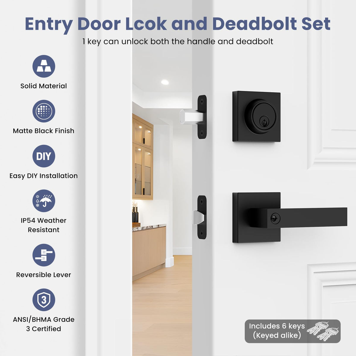 Estmoon front door lock set keyed alike with keys included for easy access