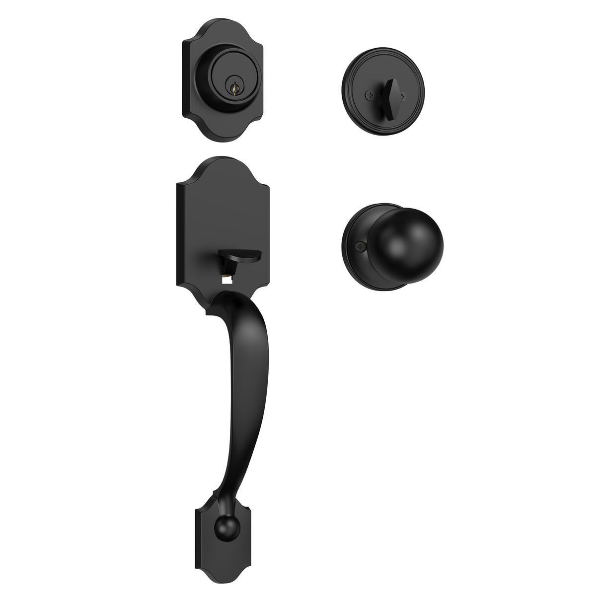 Estmoon front door lock set with matte-black exterior handle showing weather-resistant design.