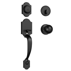 Estmoon front door lock set with matte-black exterior handle showing weather-resistant design.