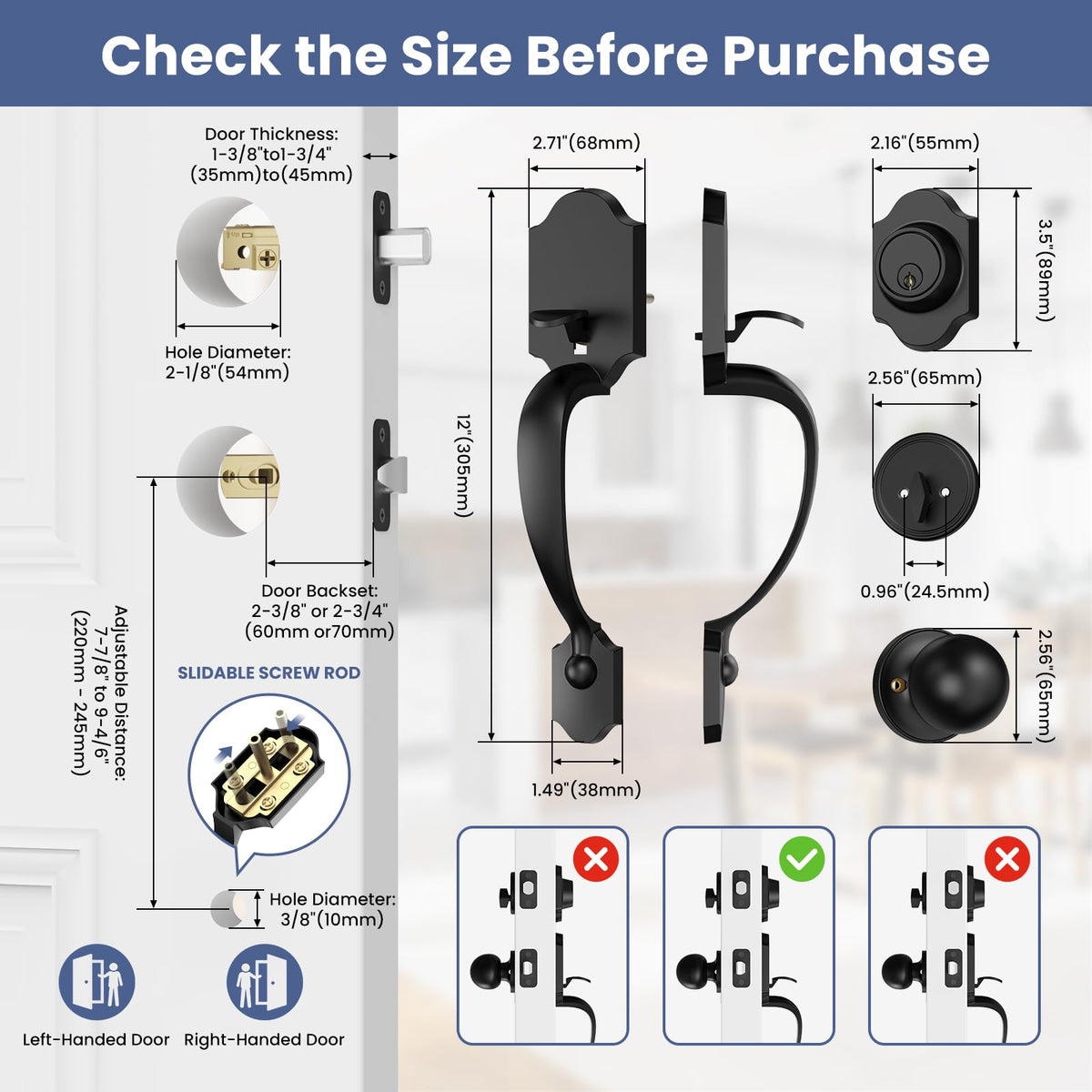 Estmoon two bore hole compatibility for standard exterior doors and easy setup.