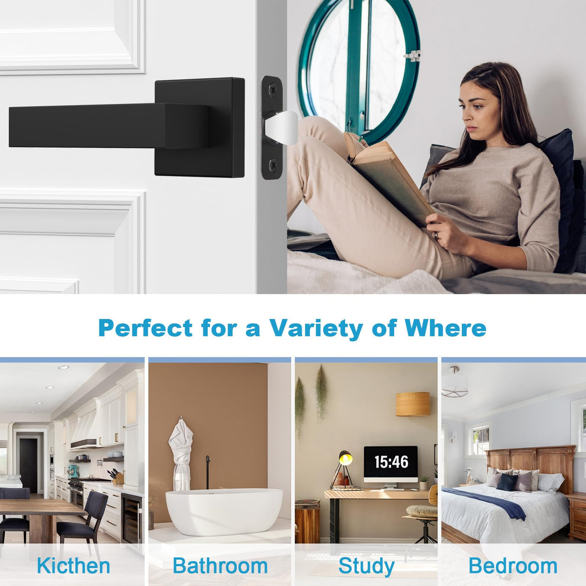 Estmoon matte black door handle resists wear in humid environments.