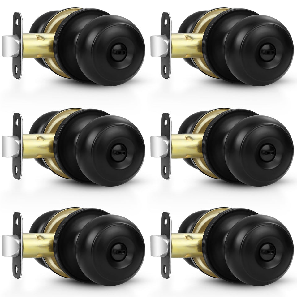 Estmoon matte black privacy door knob mounted on a door for bedrooms or bathrooms.