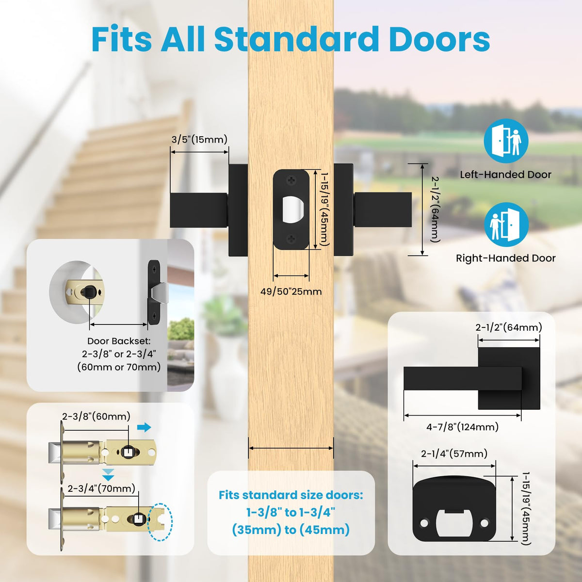Estmoon non-locking door handle for closets and hallways.