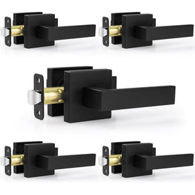 Estmoon matte black square passage handle set for interior doors, sturdy and easy to install.