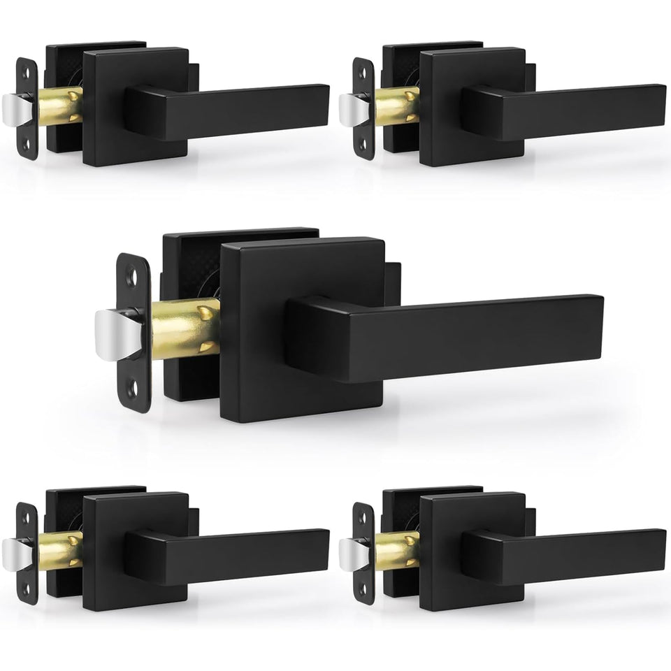 Estmoon matte black square passage handle set for interior doors, sturdy and easy to install.