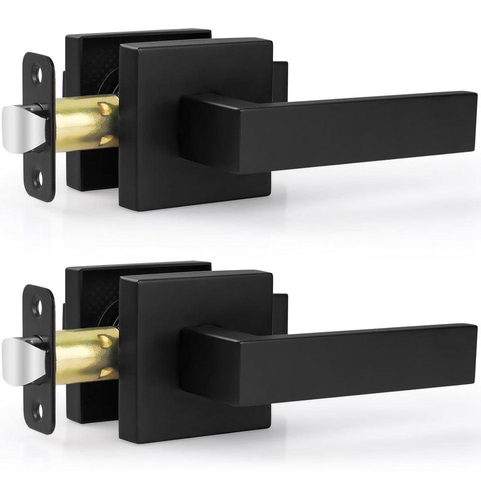 Estmoon passage door levers matte black closeup showing durable zinc alloy construction.