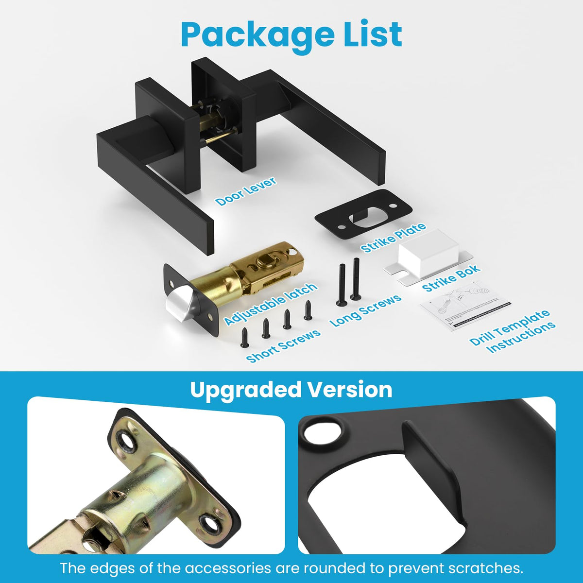 Estmoon square lever close-up, matte black finish delivers durable, high-traffic performance.