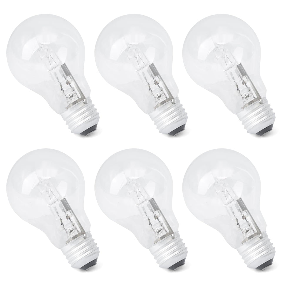 Esttlamer six-pack halogen bulbs in a lamp show versatile A19 compatibility and easy replacement