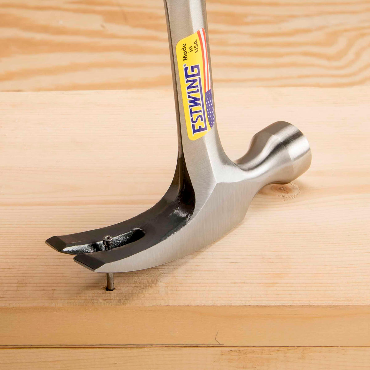 Estwing hammer with balanced weight helps controlled, confident strikes.