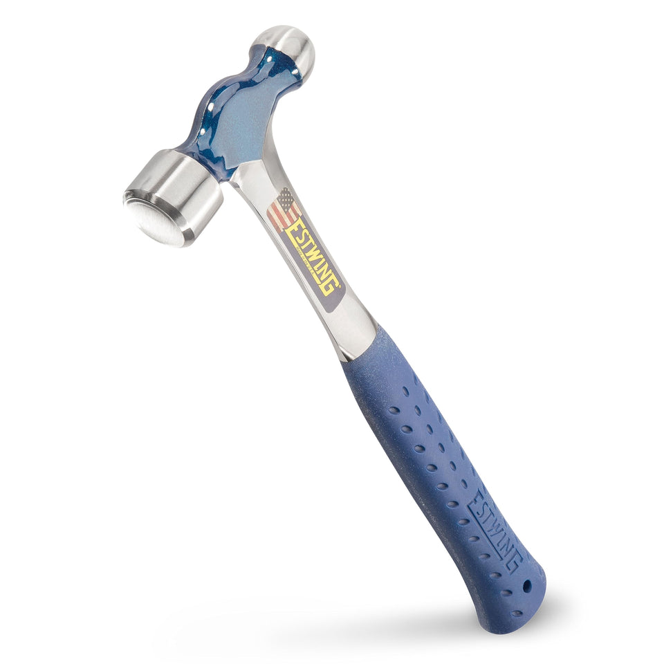 Estwing Ball Peen Hammer 16 oz head with polished forged steel finish for precise metal shaping.