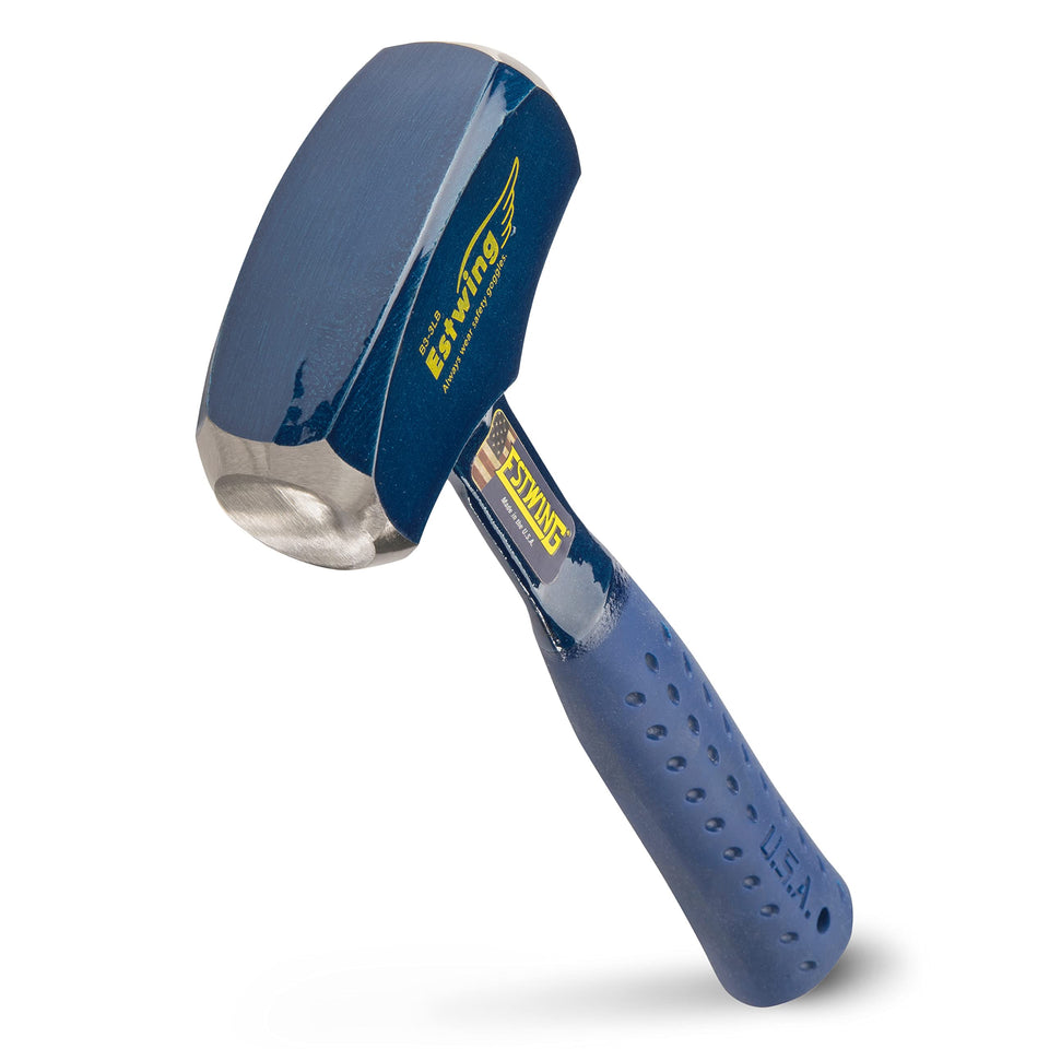 Estwing drilling hammer head close-up shows durable one-piece forged steel.