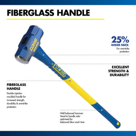 Estwing dual-injection fiberglass handle highlights over 70 percent fiberglass for strength.