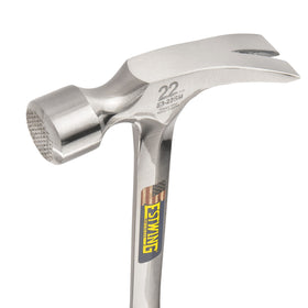 Estwing framing hammer milled face provides superior traction for secure nail drives.