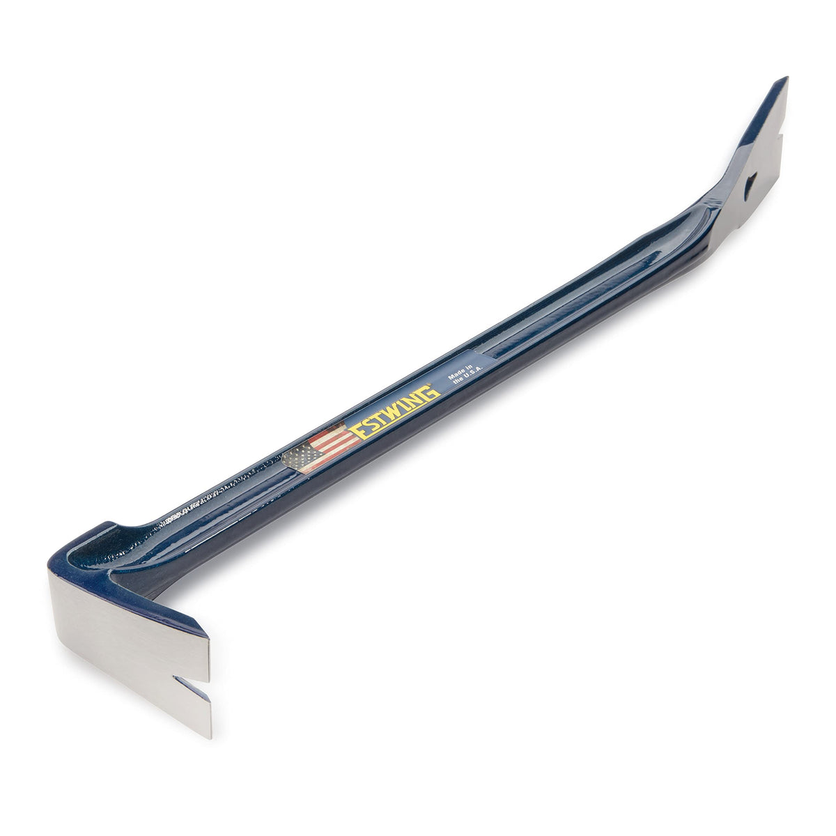 Estwing lightweight i-beam pry bar with beveled nail slot eases nail removal