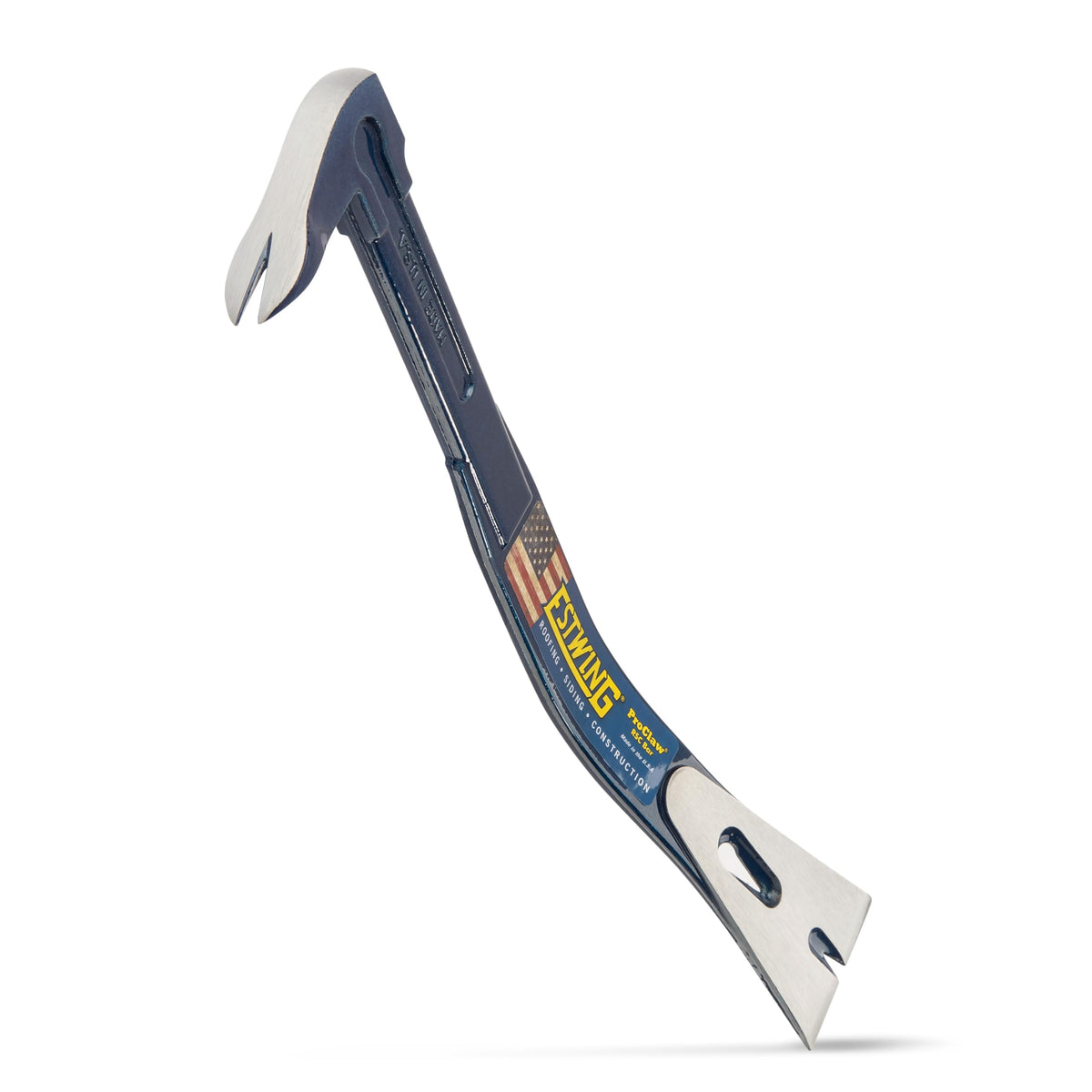 Estwing Pro-Claw Pry Bar with angled nail puller for roof and siding work.