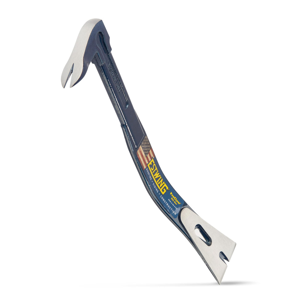 Estwing Pro-Claw Pry Bar with angled nail puller for roof and siding work.