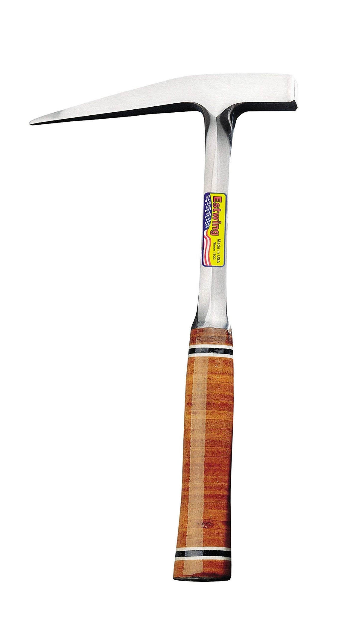 Estwing Rock Pick with leather grip ergonomic for extended field use.