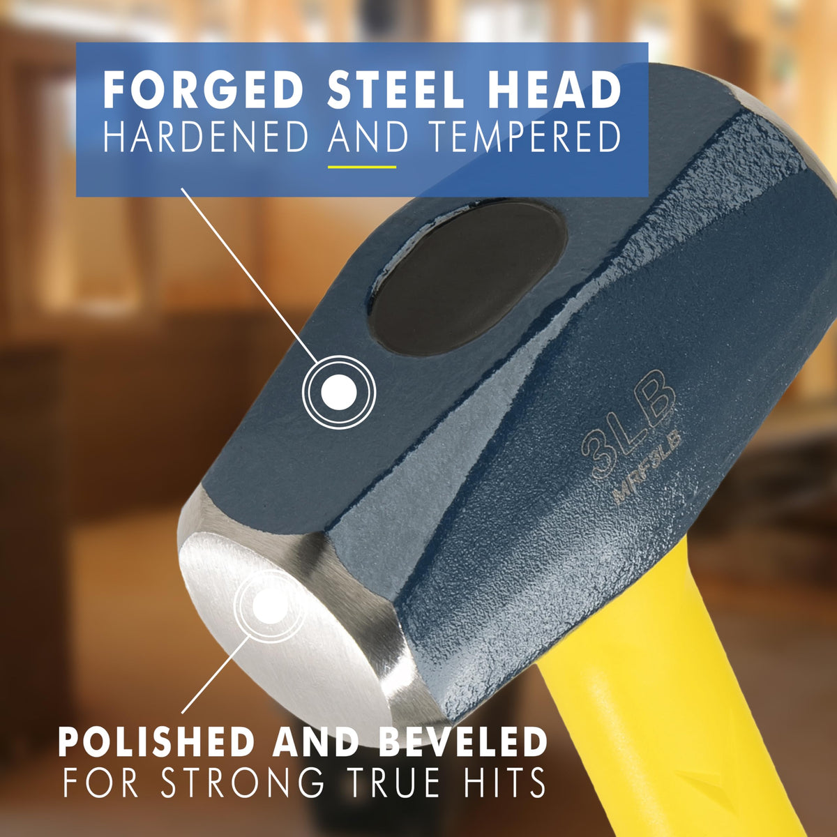 Estwing Sure Strike hammer yellow fiberglass handle provides a non-slip grip