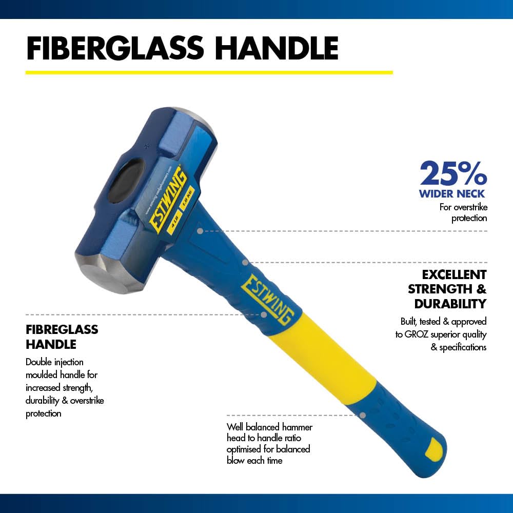Estwing textured grip overstrike protection for secure two-handed operation