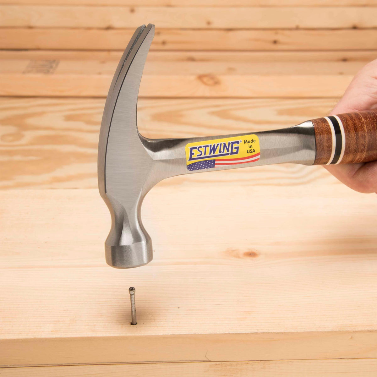 Estwing claw hammer ideal for pulling nails and prying boards.