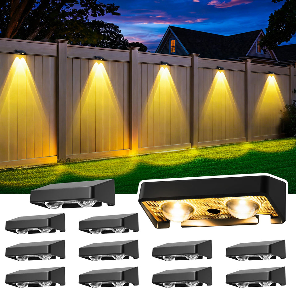 ESUNYD solar fence lights 12-pack illuminate walls and pathways