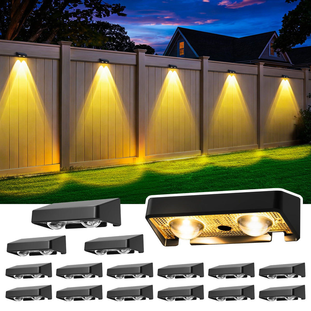 ESUNYD solar fence lights illuminate walls and garden with colorful LEDs.