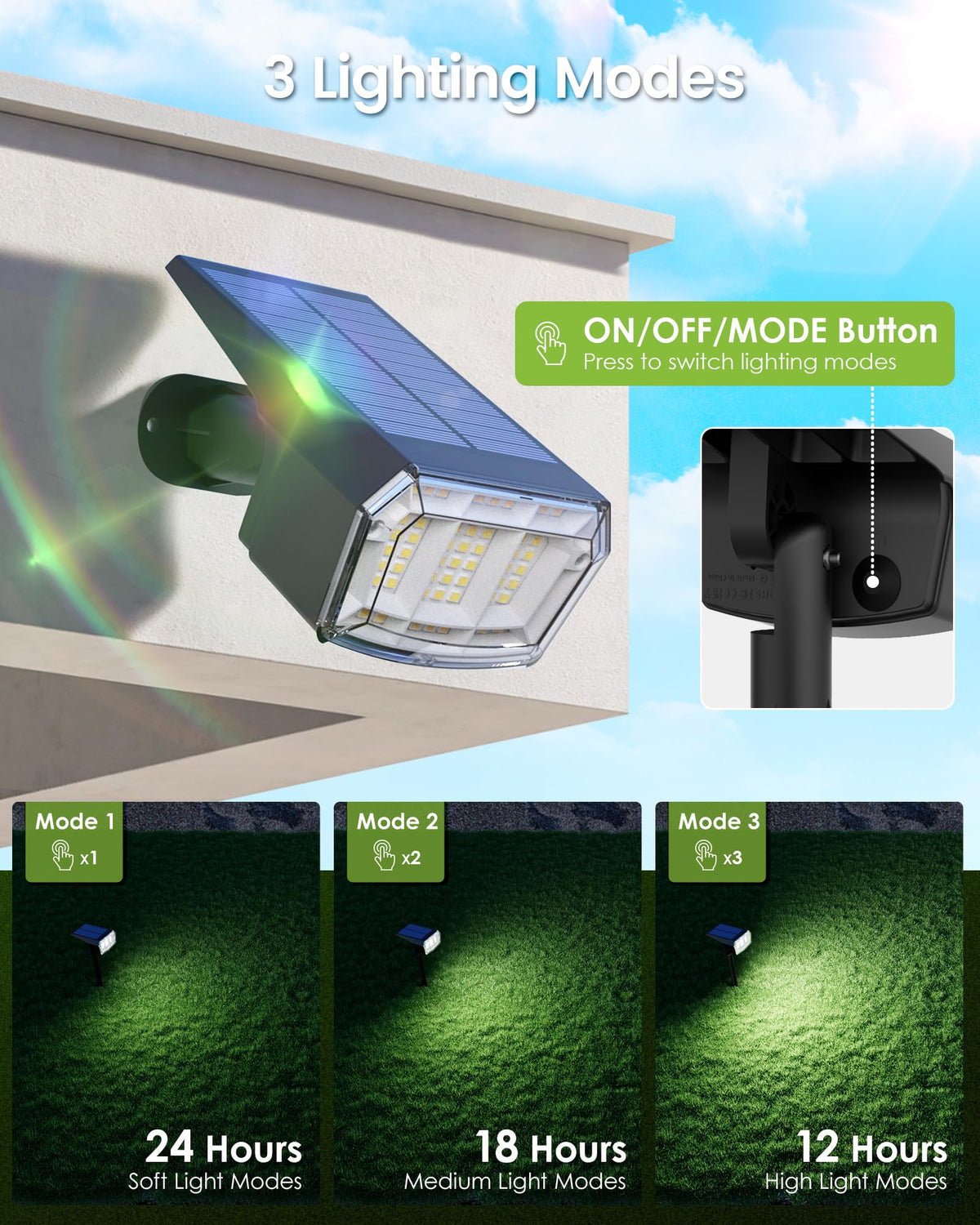 ESUNYD solar spot light along garden path enhances safety and ambience at night.