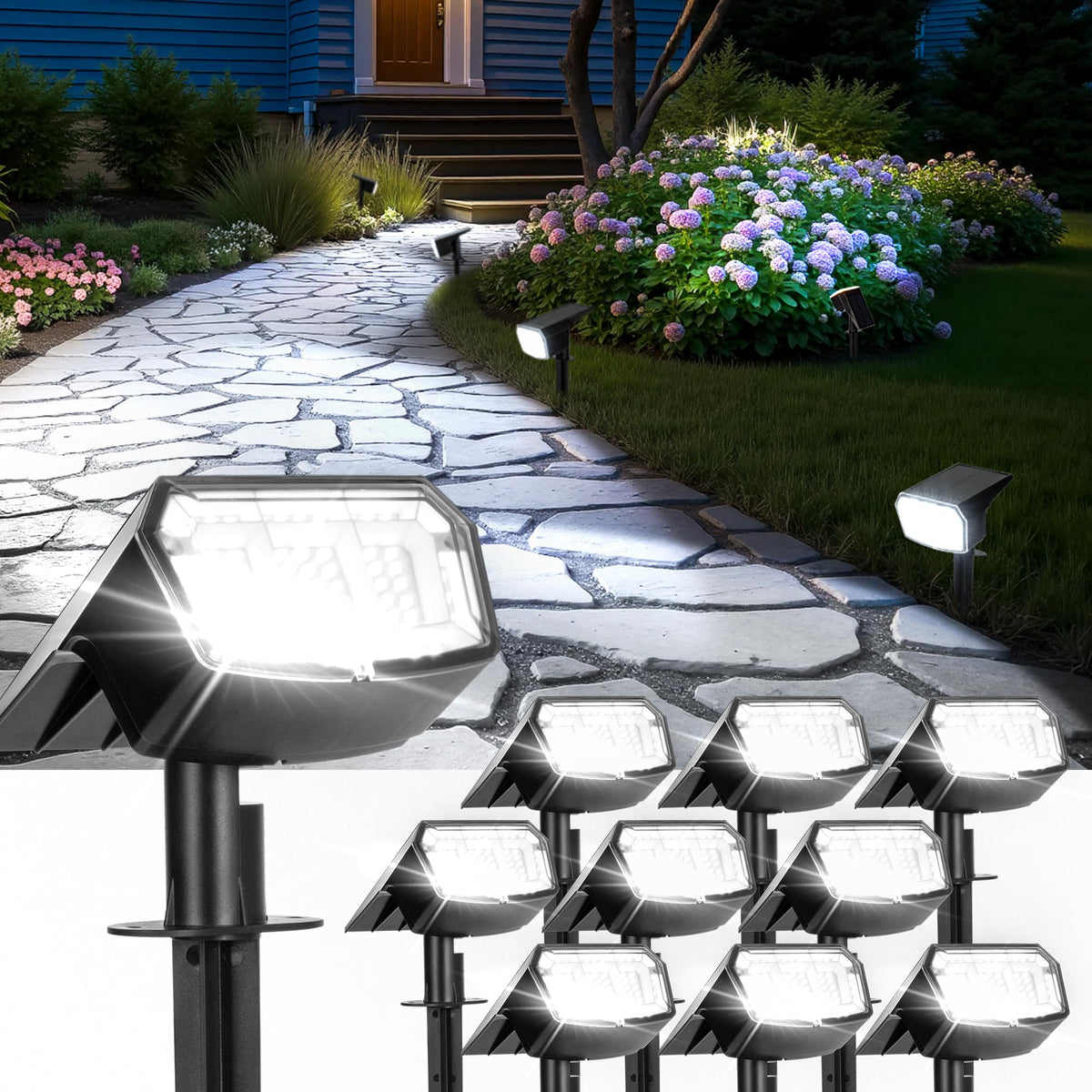 ESUNYD solar spot light on patio providing bright outdoor illumination for entertaining.