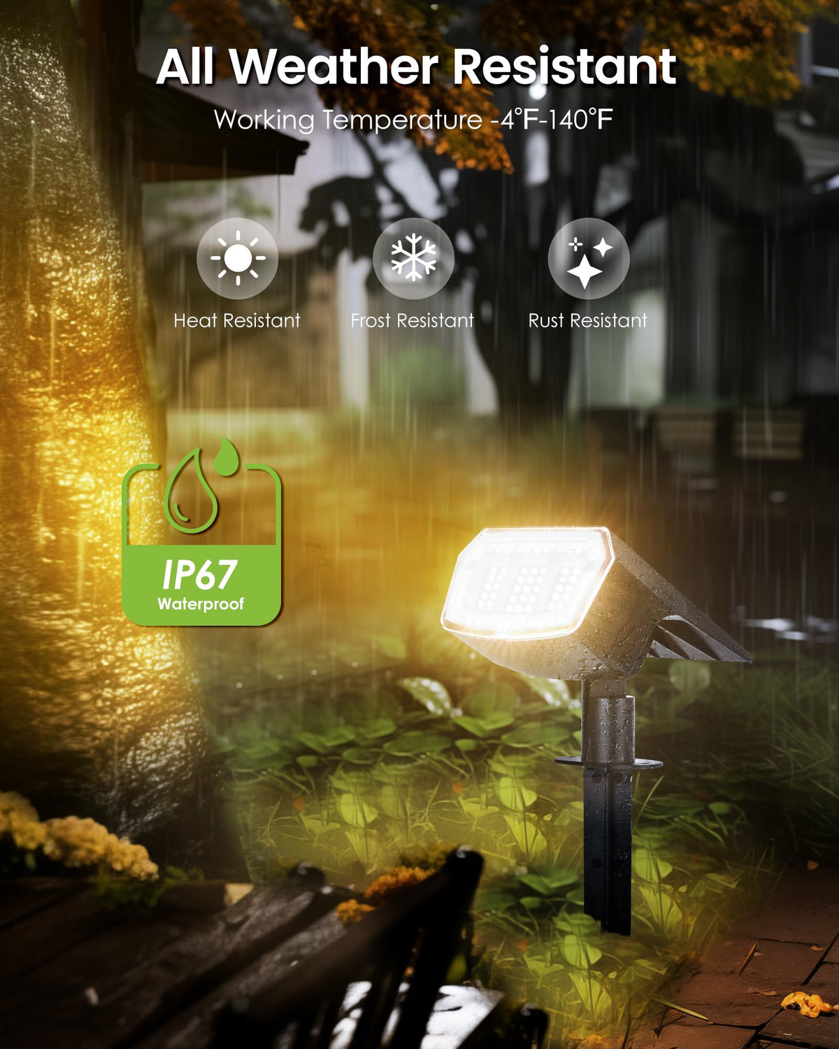ESUNYD IP67 spotlight withstands rain and frost for year-round outdoor use.