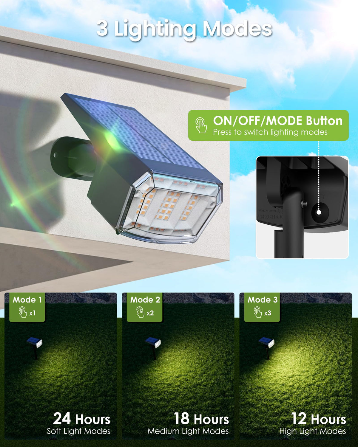 ESUNYD solar spot light along the pathway creates safe, visible walkway.