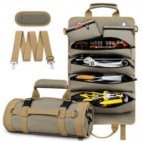 Eswilran Tool Roll Up Bag full setup with organized interior storage and labels.