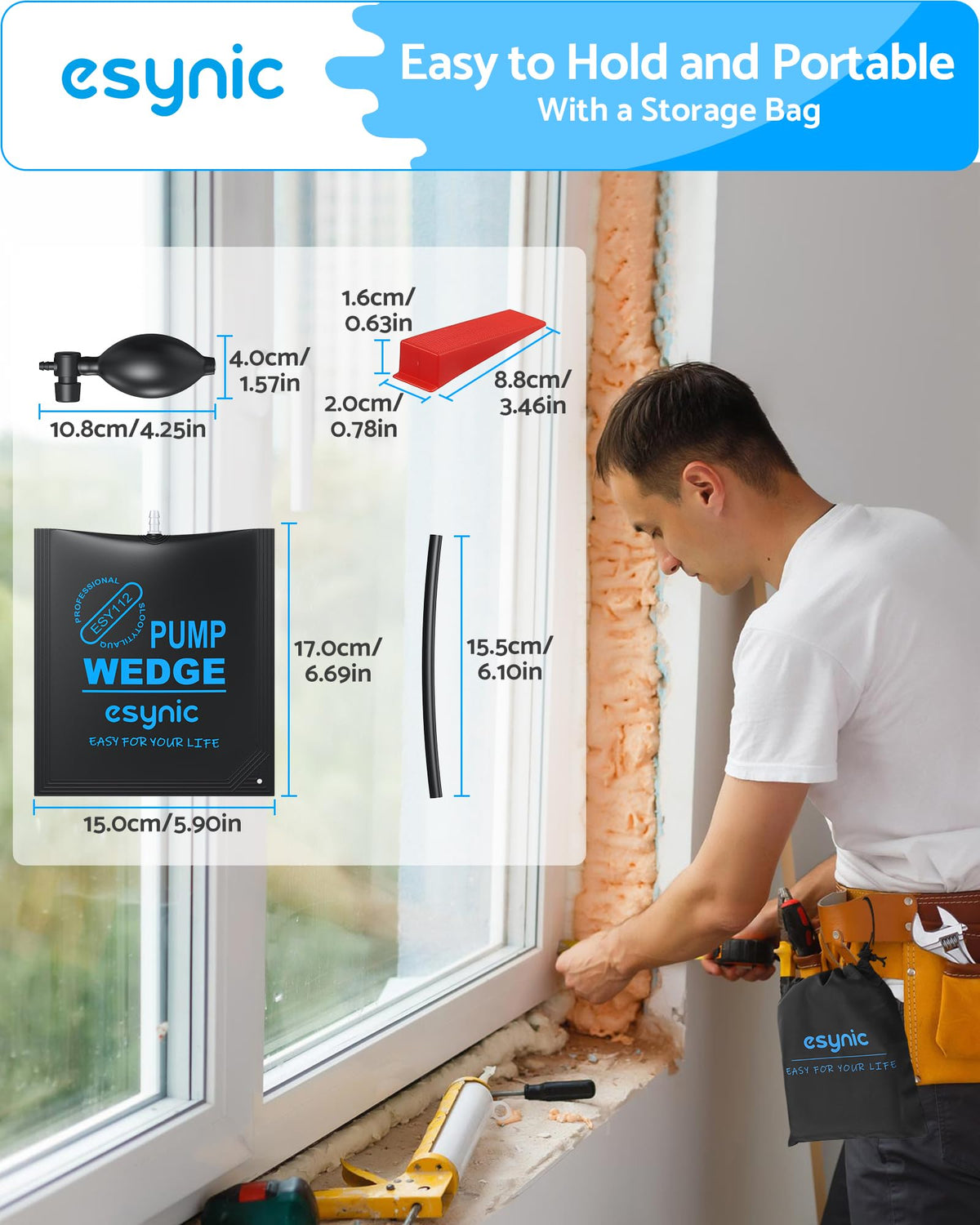 Esynic air wedge bags in action enabling controlled lift for solo installations.