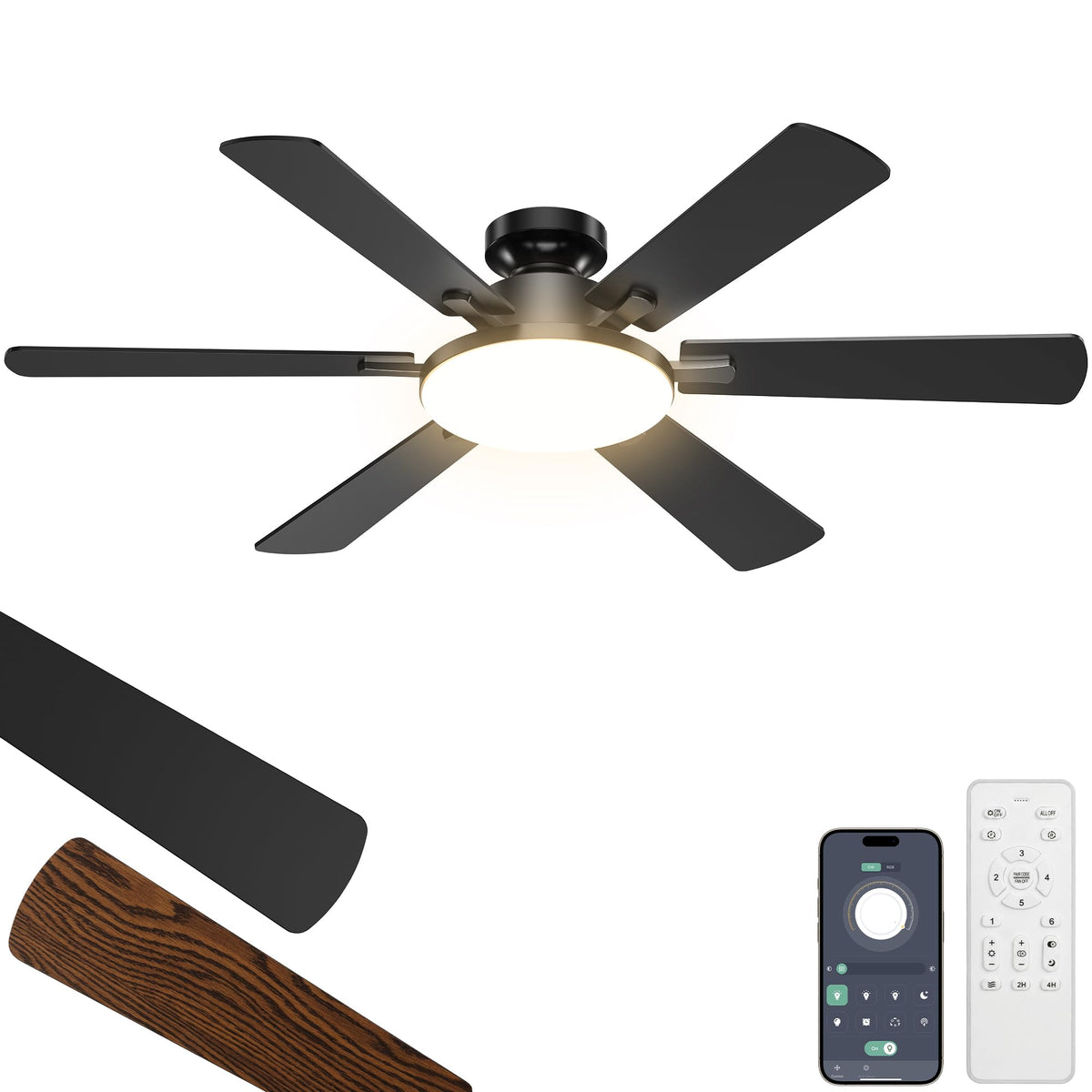 Eterfun 52-inch ceiling fan with remote light for effortless cooling in a living space