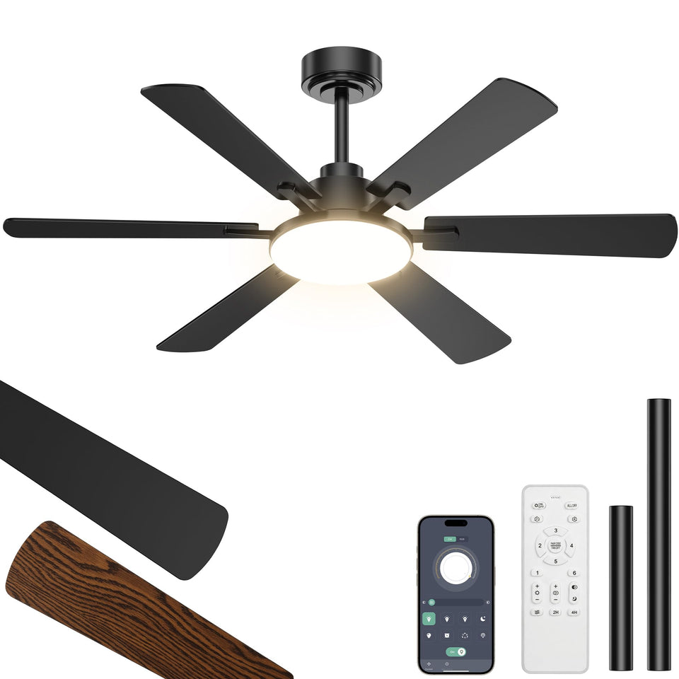 Eterfun 52-inch fan with light in a living room showcases balanced airflow and modern style.