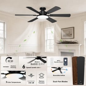 Eterfun six-blade ceiling fan design promotes steady airflow and quiet operation