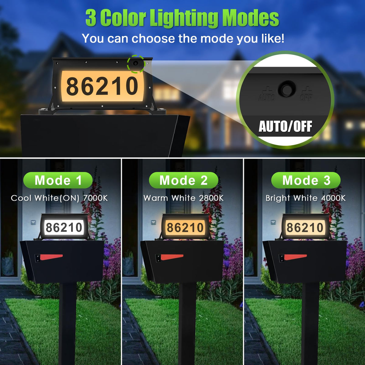 Etetale solar address sign auto dusk lighting on for nighttime visibility