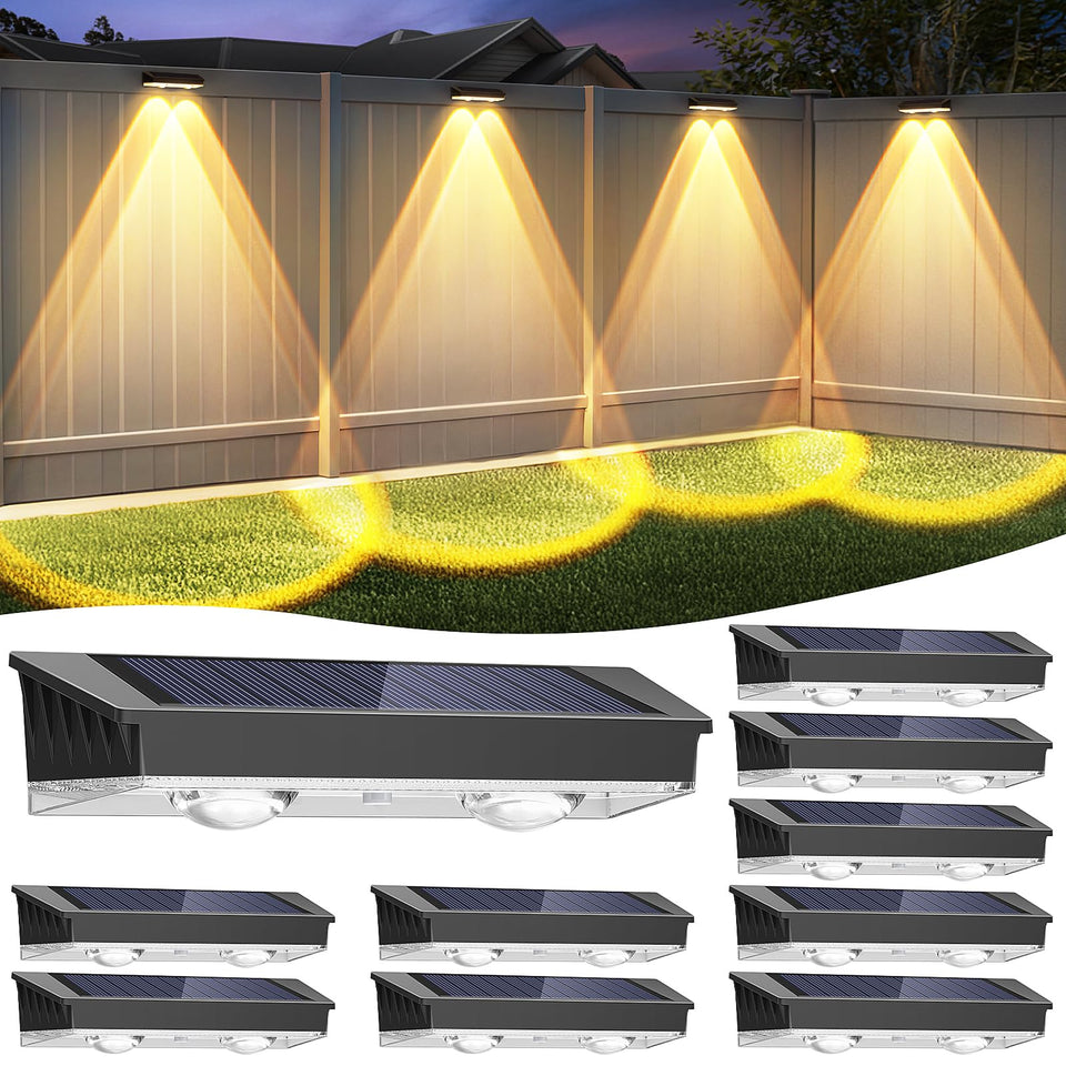 Etetale warm white solar fence light with 2 LEDs for cozy fence glow.