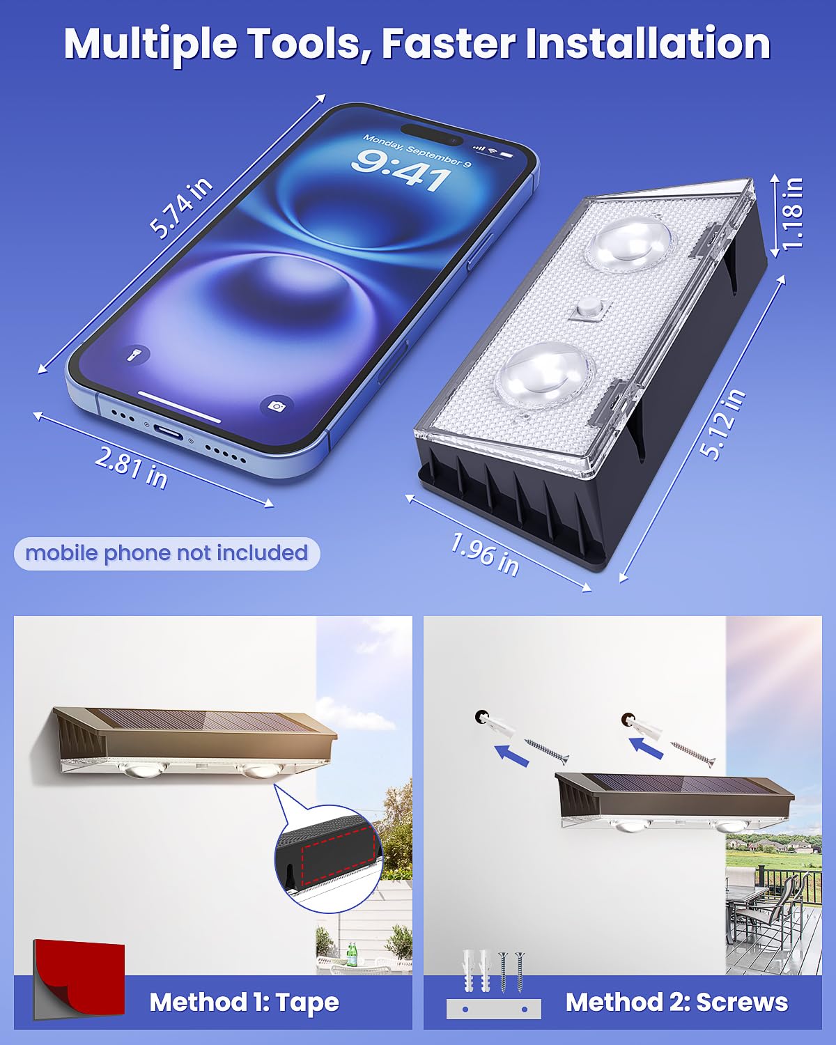 Etetale Solar Fence Lights install quickly, set up in minutes with screws or tape.