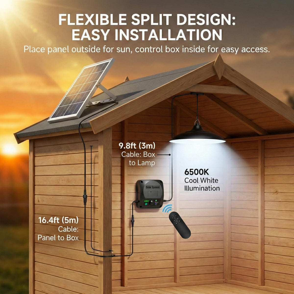Etetale solar pendant light with IP65 rugged shade for outdoor durability.