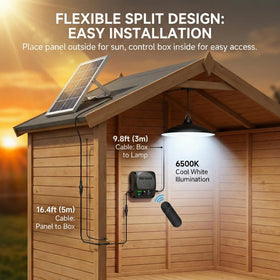 Etetale solar pendant light with IP65 rugged shade for outdoor durability.