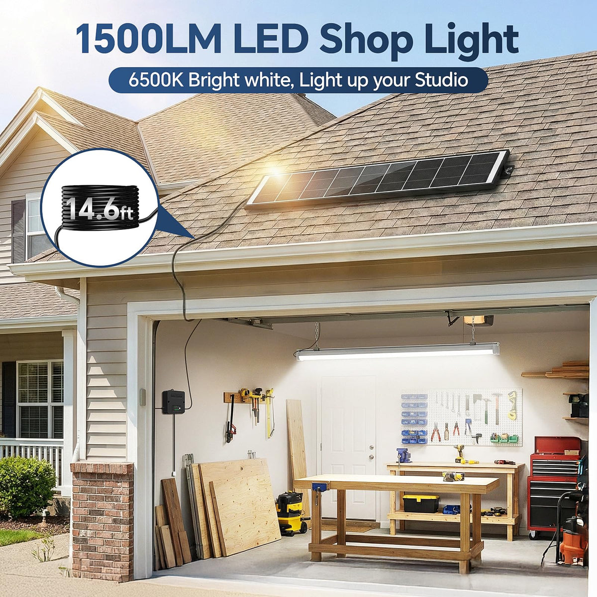 Etetale Solar Shop Light pull-cord use for simple on/off control.