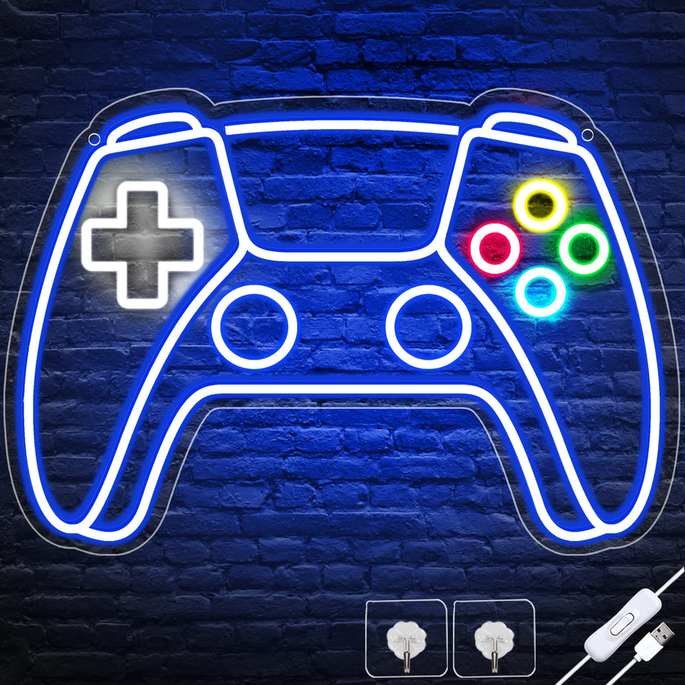 Ethereal Lomoer Gamepad Neon Sign on wall for immersive gaming room decor.