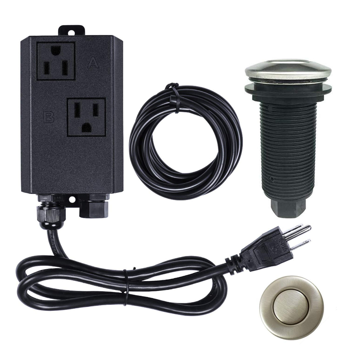 Etoolcity garbage disposal air switch dual-outlet button in brushed nickel for convenient countertop control.