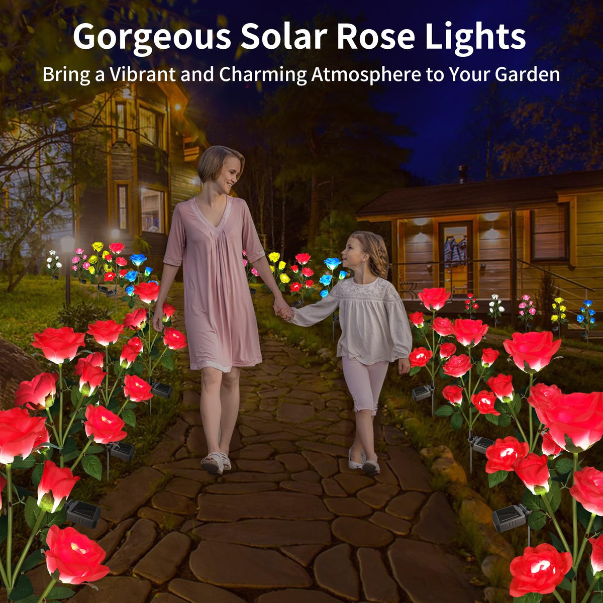 Etre Jeune outdoor rose lights decorate yard and walkway with warm mood