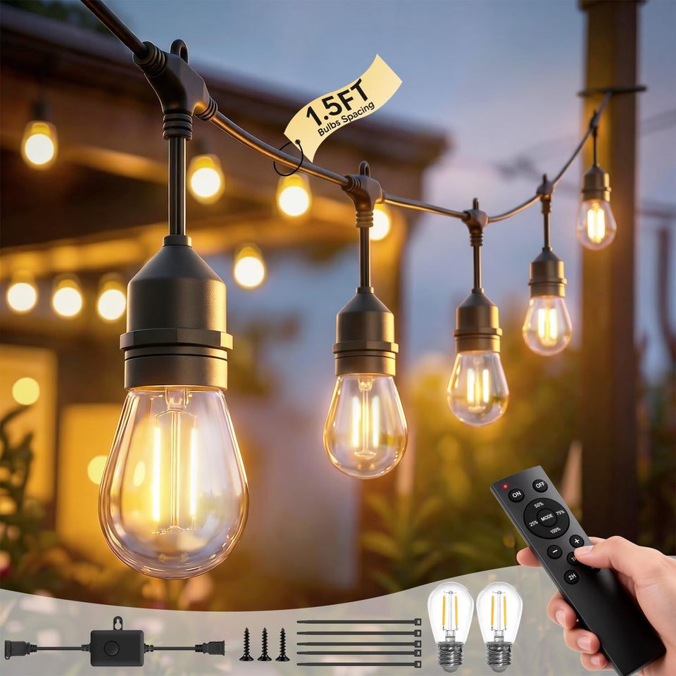 Eubricoo 50FT S14 string lights illuminate patio with warm glow for evenings