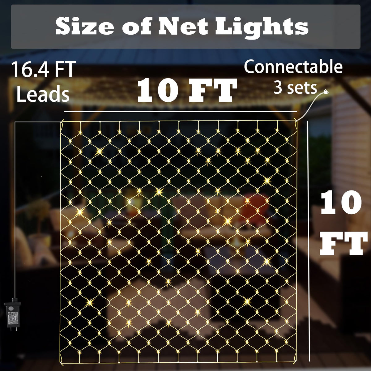Eueasy connectable net lights allow scalable displays across multiple setups.