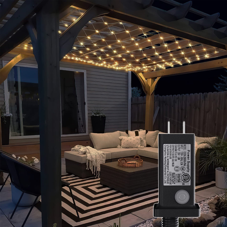 Eueasy net lights illuminate the gazebo with warm coverage for outdoor gatherings.