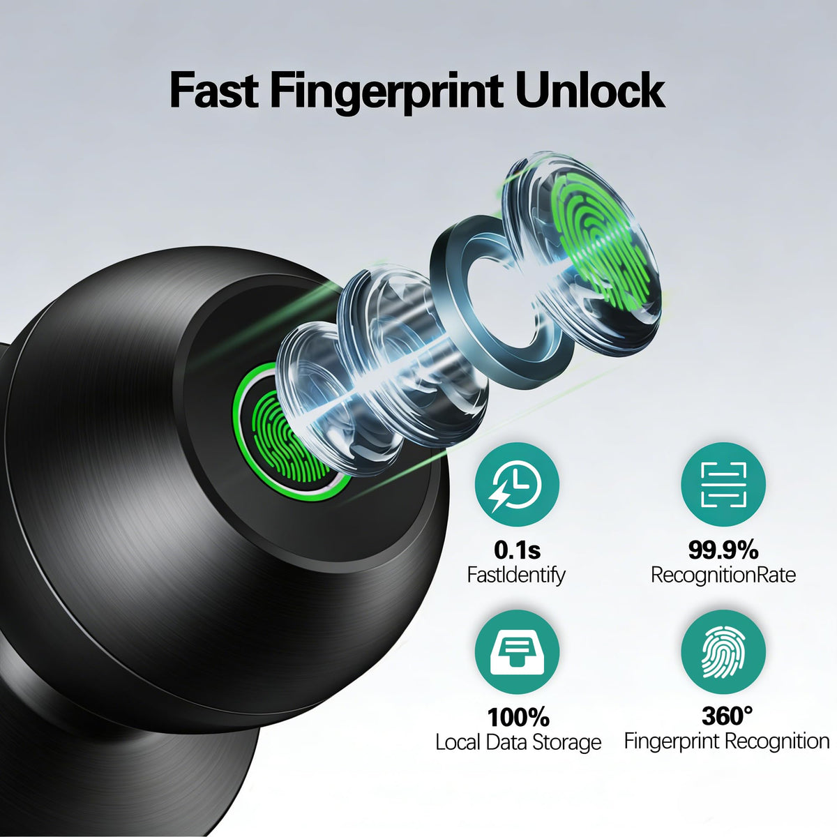 EUERTE stores up to 100 fingerprints locally for household flexibility.
