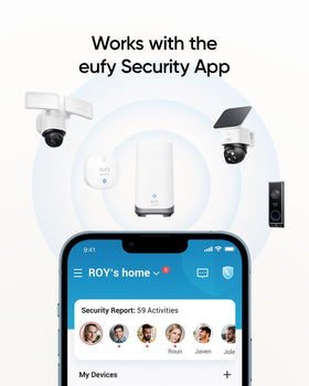 eufy Security app dashboard for alerts and battery status